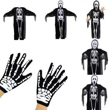 

Adult Unisex Halloween Cosplay Costume Skeleton Demon Ghost Witch Cloak Mask Gloves Fake Nails Party Trick Props Accessories Set
