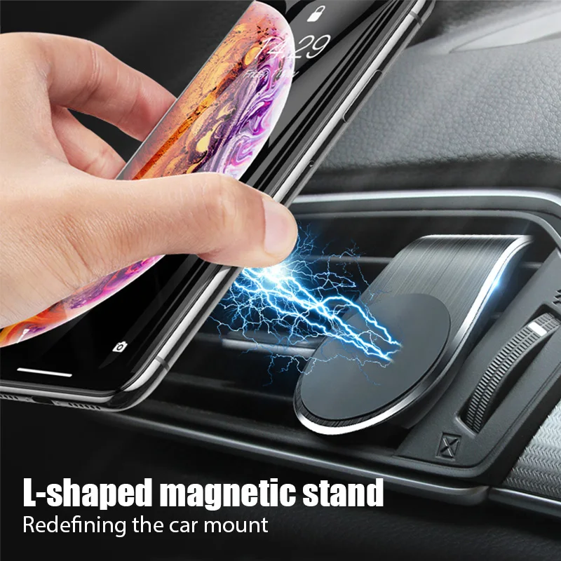 Magnetic Car Phone Holder for iPhone 12 Samsung Xiaomi Redmi L-Type Car Air Vent Mobile Holder for Phone in Car Strong Magnet mobile wall stand