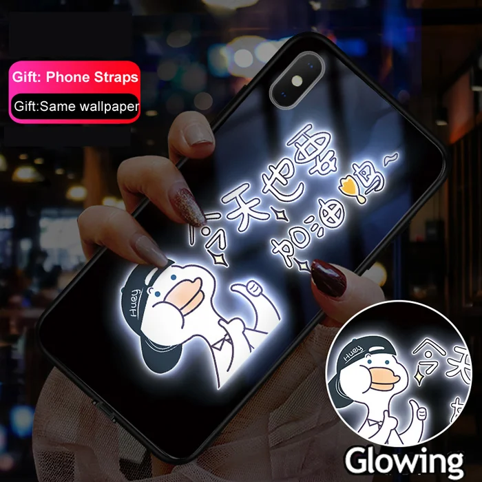 Светящийся чехол Vpower для iPhone XS Max, светящаяся стеклянная задняя крышка для iPhone XR, чехлы из ТПУ с мягким краем, силиконовая стеклянная крышка