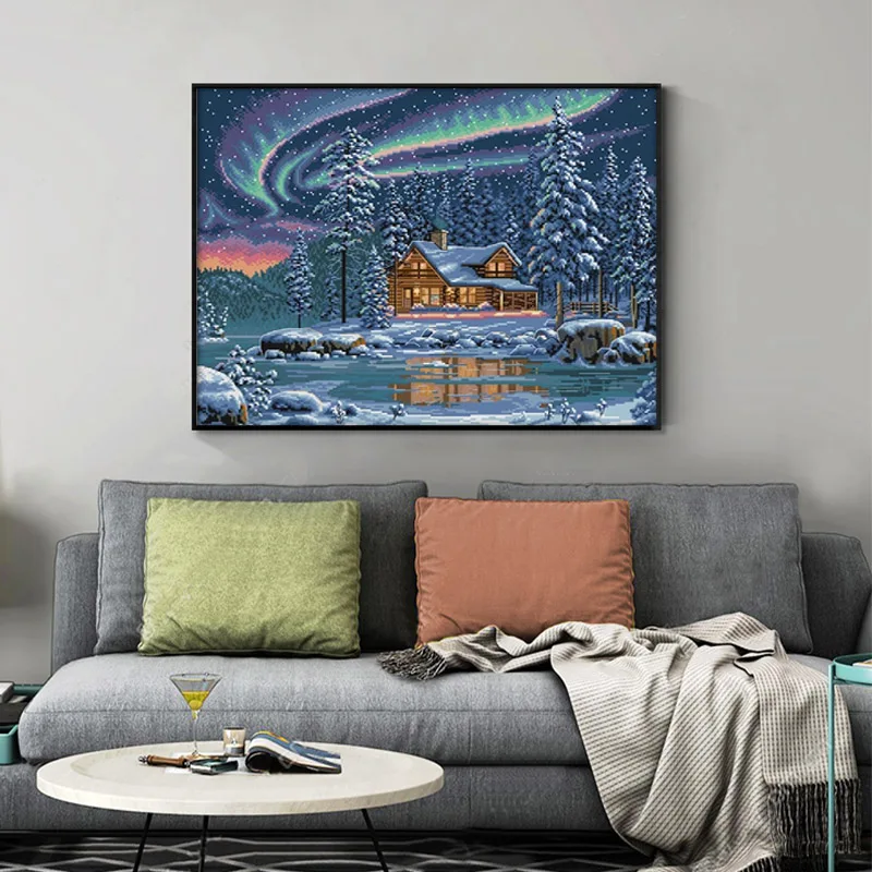 The Aurora Borealis Counted Cross Stitch Kits Unprinted Fabric Embroidery Needlework Sets 11 14CT DIY Home Decor Canvas Painting
