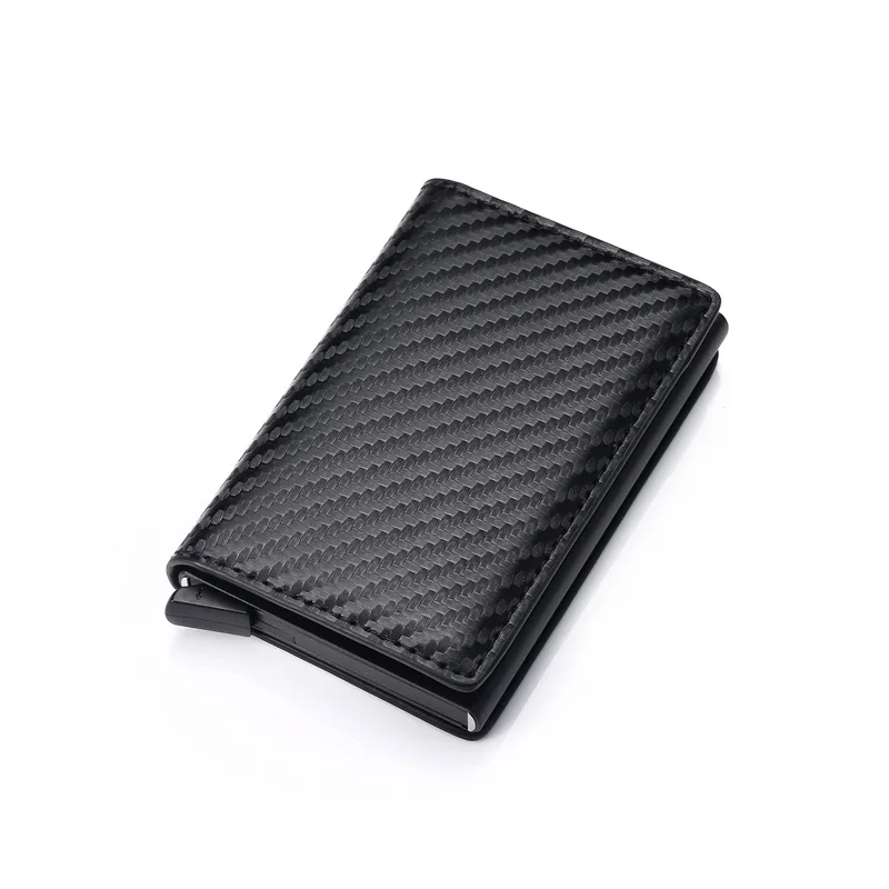DIENQI Rfid карбоновый кожаный держатель для кредитных карт для мужчин Алюминиевый металлический тонкий защитный минималистичный кошелек кредитница Карманный чехол для мужчин - Цвет: Carbon Fiber