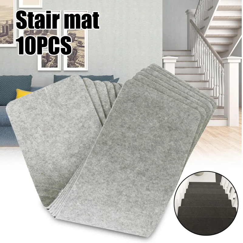 

10pcs Stair Tread Carpet Mat Self Adhesive Non-Slip Washable Step Staircase Mat Pad MU8669