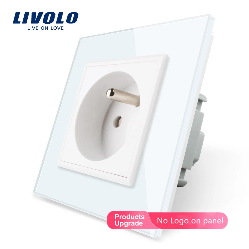 Livolo Nova Tomada de Parede Padrão Francês Vl-c7c1fr11 Painel Vidro Cristal Branco ac 110250v 16a