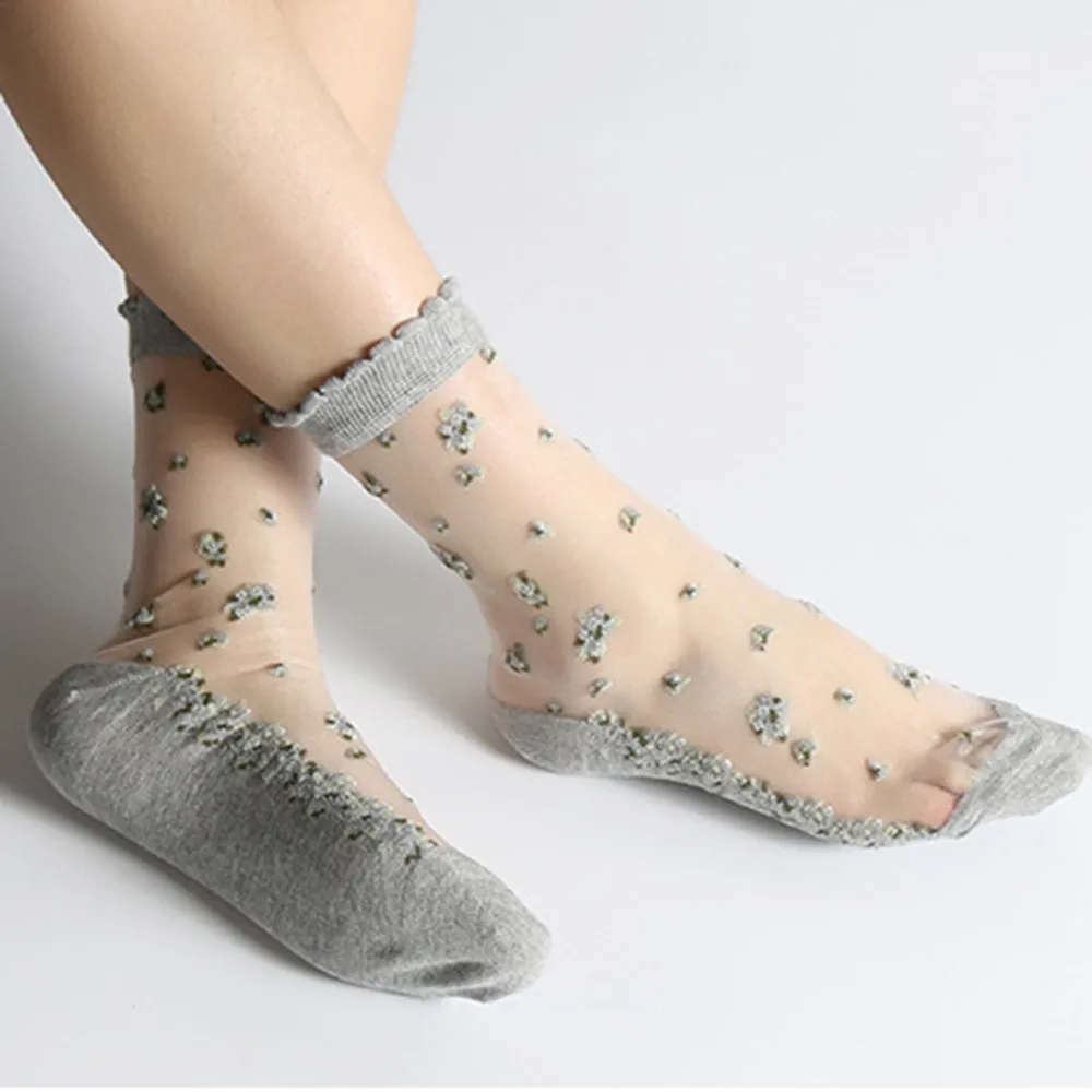 

1 Pair Sexy Fishnet Women Lace Ruffle Sock Soft Comfy Sheer Silk High Elastic Mesh Socks Knit Frill Trim Transparent Ankle Socks