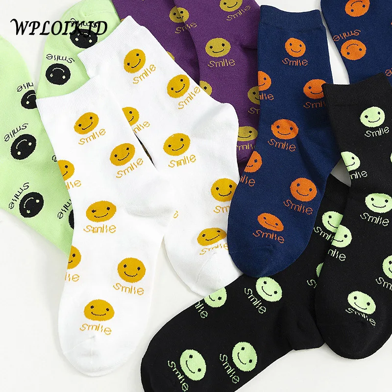 

[WPLOIKJD]New Product Pure Cotton Ladies Smiling Face Socks Women Personality Fashion Funny Ankle Socks Calcetines Muje Sokken