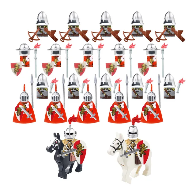 24pcs Dragoon Castle Royal King's Knight Blue Lion Knights Battle Steed Rome Cavalry Warrior Building Block Mini Figure 5