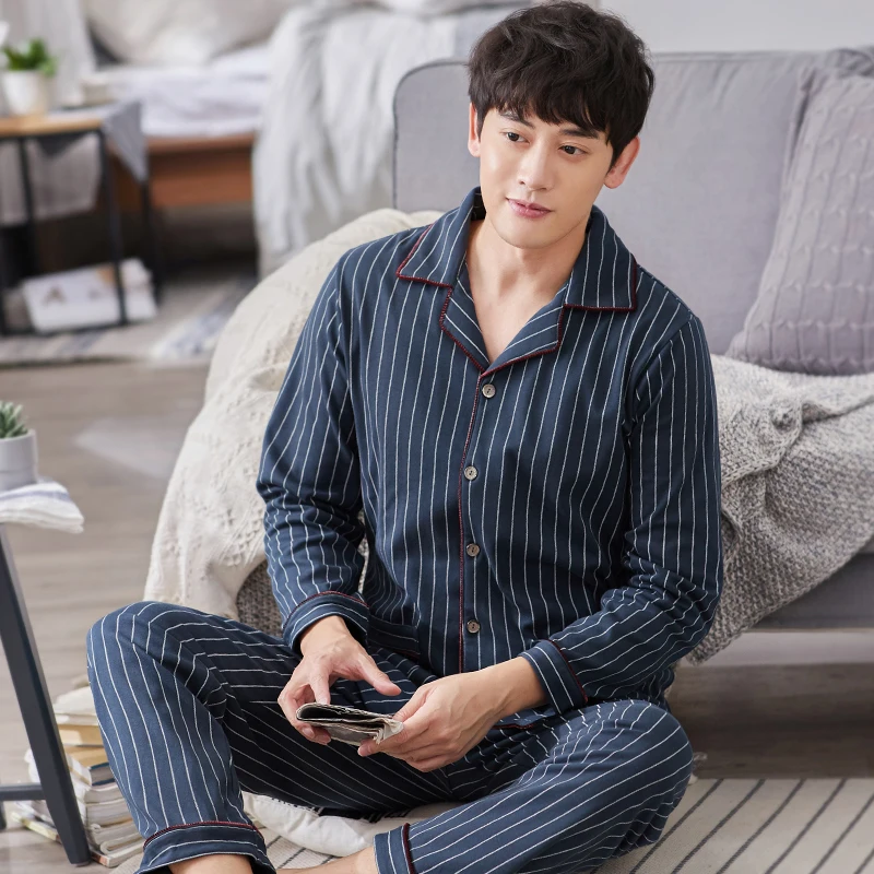 Winter 100% Cotton Pajamas Sets for Men 2 PCS Lounge Sleepwear Plaid Pijamas  Home Clothes Pure Cotton Pyjama Heren Men PJ Set