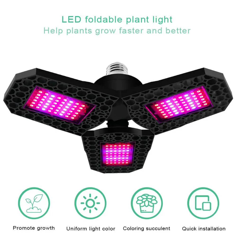 

Foldable LED Grow Light 40w Phyto Lamp E27 Threeleaf Deformation Plant Lamp For Indoor Greenhouse Seedling Flower 85-265v