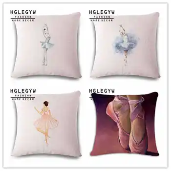 

Textile For Covers Cotton Linen Pillow Linen Office Pillow HGLEGYW fashion Pillowcase Case Printed Throw Home Girl Ballet