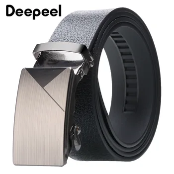 

Fashion High Quality Leather Jeans Belt Men Genuine Leather Strap Automatic Ratchet Buckle Black Business Waistband