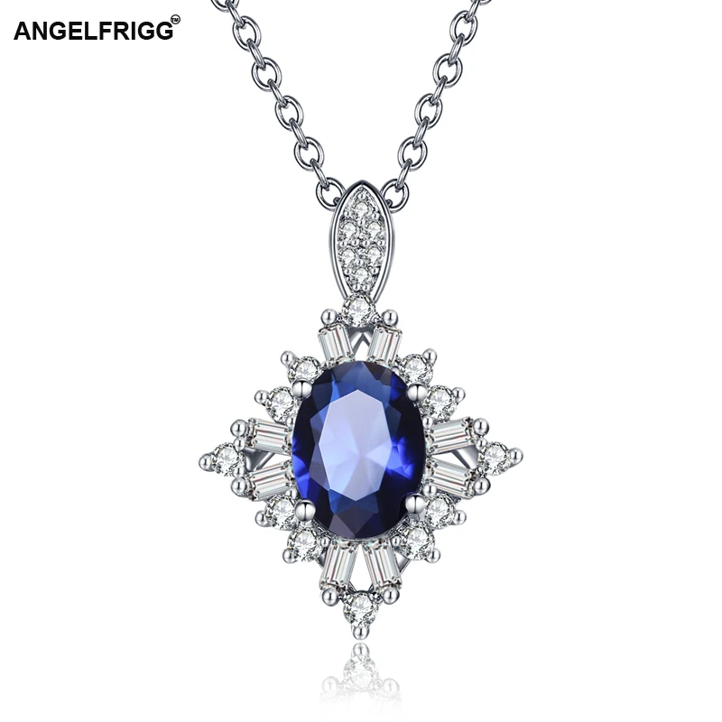 ANGELFRIGG Popular Silver Color Necklace Pendant With AAA Blue CZ Zircon Women Wedding Engagement Party Fashion Jewelry Gift | Украшения и