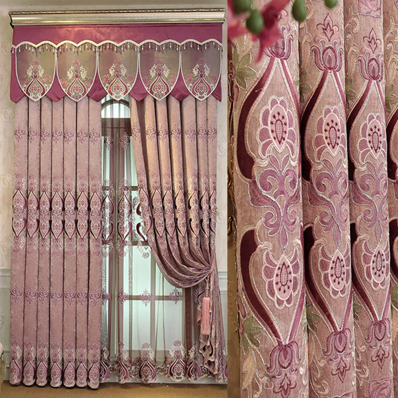 

European luxury purple Beige Embroidered Blackout curtains for Bedroom windows curtain Living Room Window curtain Kitchen