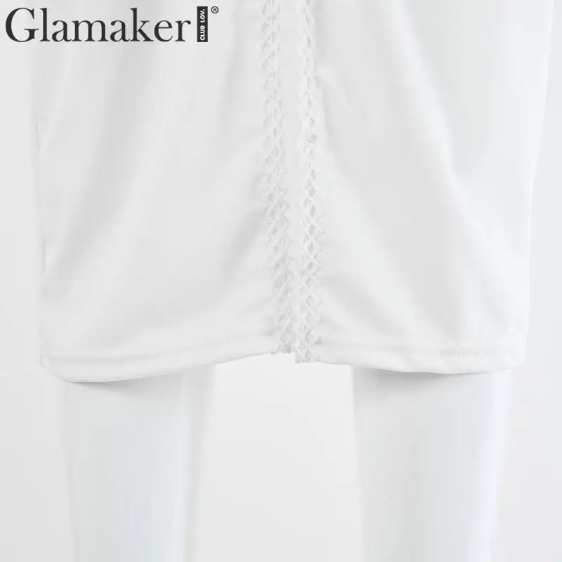Glamaker сексуальное Белое платье миди с пышными рукавами женское осеннее элегантное облегающее платье зимние вечерние платья для ночного клуба с v-образным вырезом vestidos
