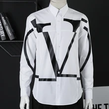 Чистый хлопок, мужская рубашка, фирменный дизайн, большой v-образный принт, Chemise homme, Узкие повседневные рубашки для мужчин, большие размеры, Camisas masculina