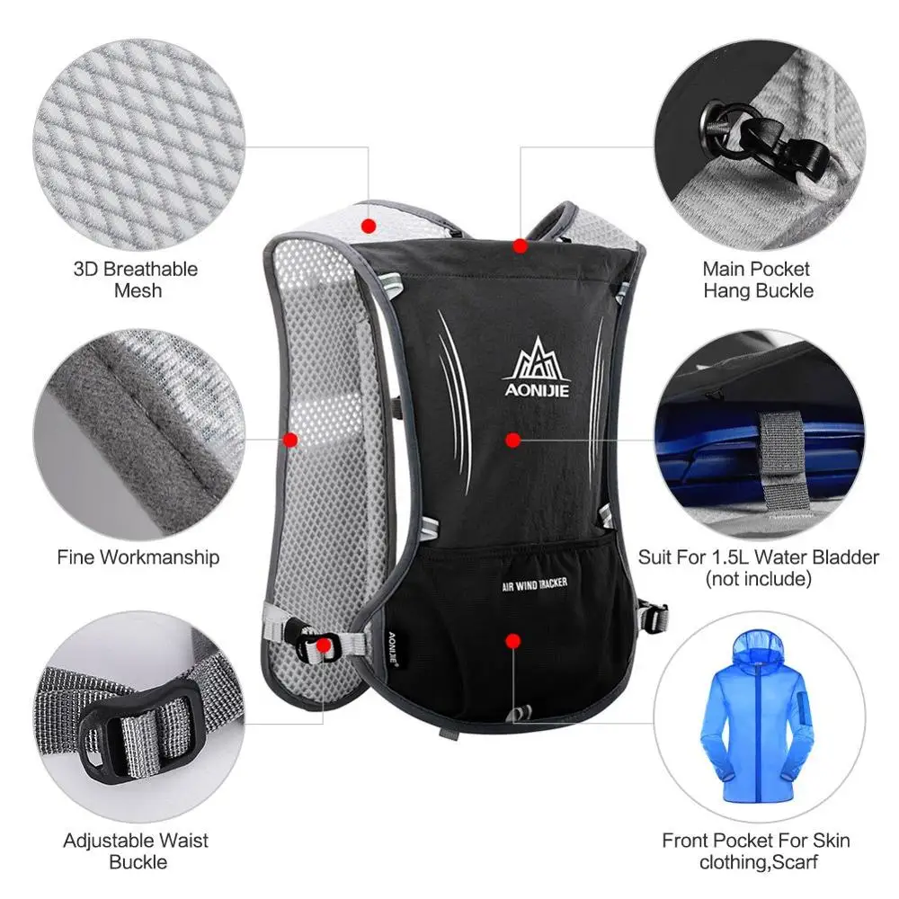 AONIJIE 5L Hydration Backpack Rucksack Bag Vest Harness For 1.5L Water Bladder Hiking Camping Running Marathon Race Sports AONIJIE 5L Hydration Backpack Rucksack Bag Vest Harness For 1.5L Water Bladder Hiking Camping Running Marathon Race Sports