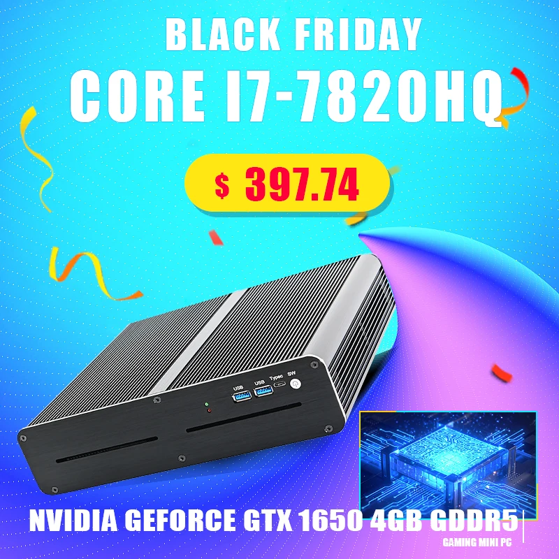 2Lan игровой Мини ПК Intel i7 7820HQ GTX 1650 GDDR5 4 ГБ 2 * DDR4 M.2 NVME настольный компьютер Win10 4K HDMI2.0 DP