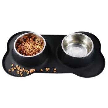 

Double Pet Bowls Stainless Steel Dog Bowl with Non-Spill Skid Resistant Silicone Mat Feeder Bowl for Dogs Cats and Pets