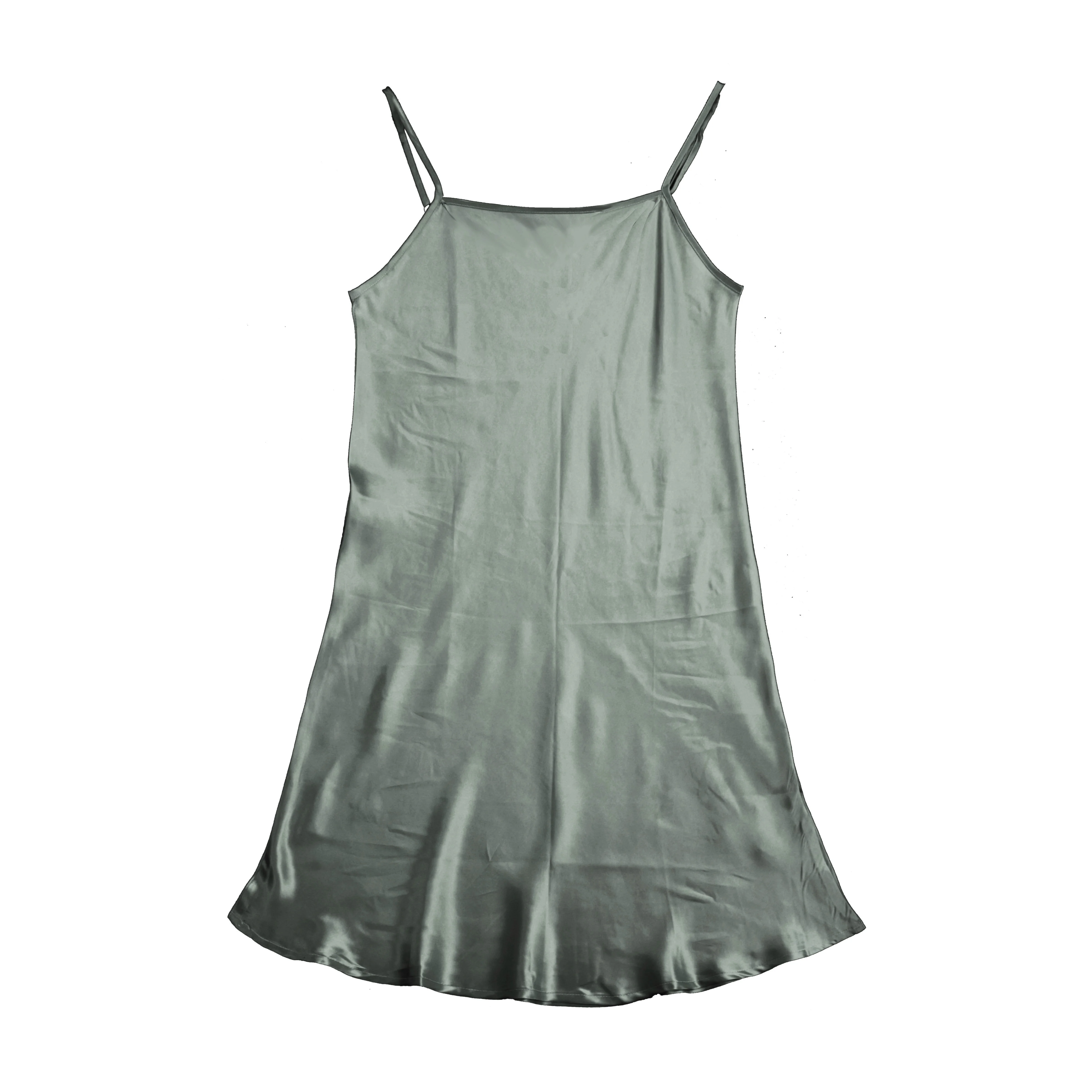 03 Grey Green CISULI, шелк, ночная рубашка, платье, чистый натуральный шелк, ткань для женщин, одежда для сна, одноцветные рубашки для сна, нижнее белье, платье размера плюс - Цвет: 03 Grey Green