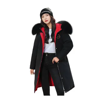 

Women X-Long Winter Jacket Fur Collar Hooded Liner Detachable BIO down jacket Oversize Windproof Cotton padded Parkas
