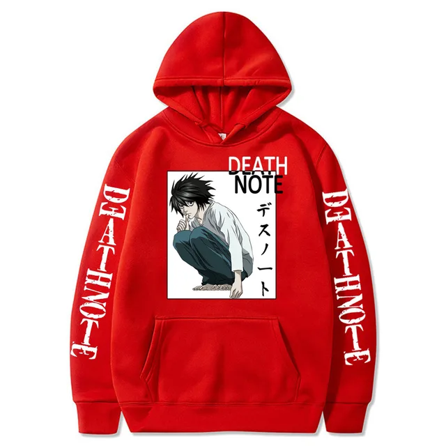 Oversized Men's Hoodie Death Note Anime Harajuku Top Funny Anime Print Unisex Cosplay Cool Sweatshirt Black Clothes Hip Hop Top Red4