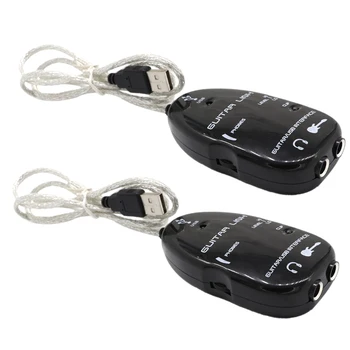 

2Pieces Electric Guitar Interface Link Audio USB Cable Adapter To Computer For PC/MAC Black