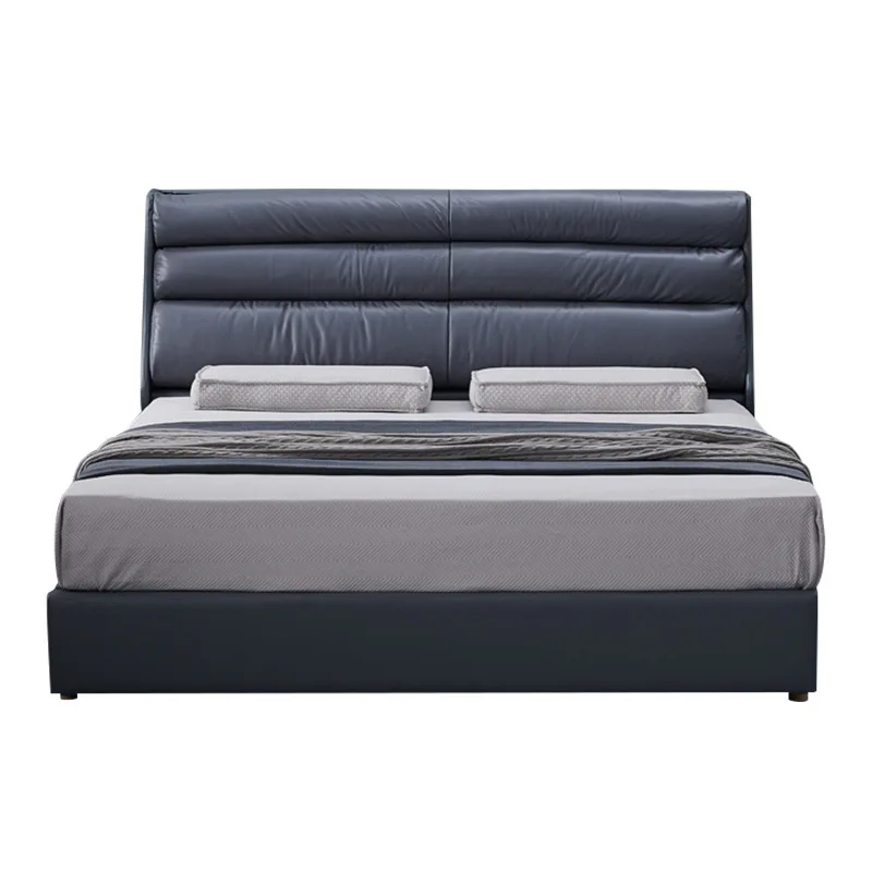 

Кожаная кровать в скандинавском стиле, кожаная кровать, простая современная, 1,8 м, Главная спальня, маленькая, двуспальная Свадебная кровать
