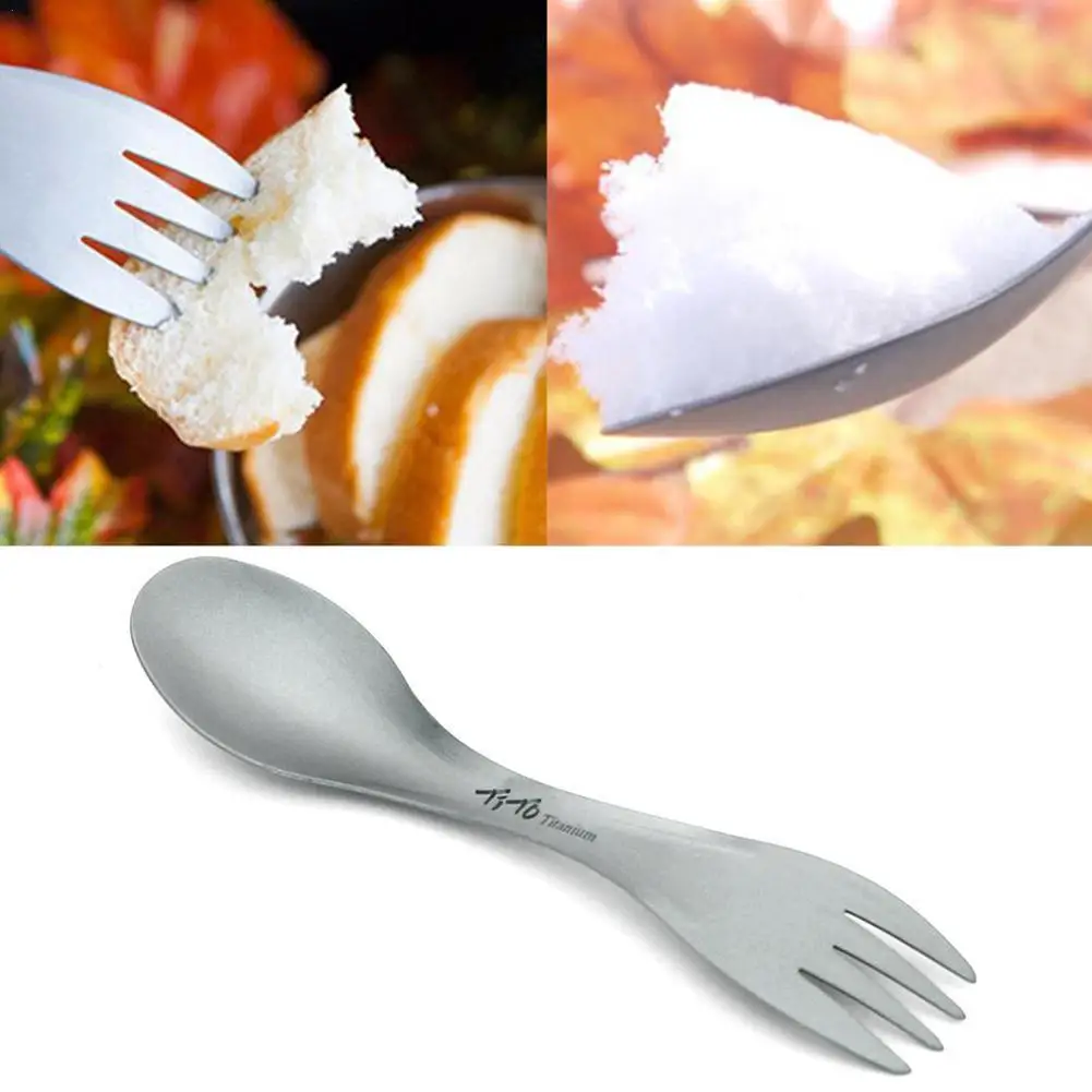 Outdoor Camping 2 In 1 Hiking Diet Tools Picnic Barbecue Fork Spoon Too Alloy Spoon Titanium Alloy Fork titanium tableware
