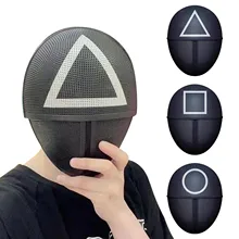 Squid Game Print Helmet Face Masks Adult Helmet Cosplay Masquerade Accessories Props Black Face Helmet Party Decoration Facemask