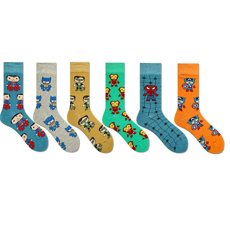 

For Marvel Comics Avenger Captain America Cartoon Socks Batman Superman Iron Man Hulk Socks Men Future Cotton Men Funny Sock