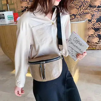 

Vintage Messenger Bag Women PU Leather Solid Crocodile Shoulder Crossbody Handbag Large-capacity Patchwork Semicircle Bags