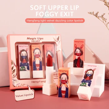 

Hengfang Charm Color Misty Lipstick Matte Set Box Easy To Color Lipstick Firework Carving Sculpture Lip Gloss Cosmetics TSLM1