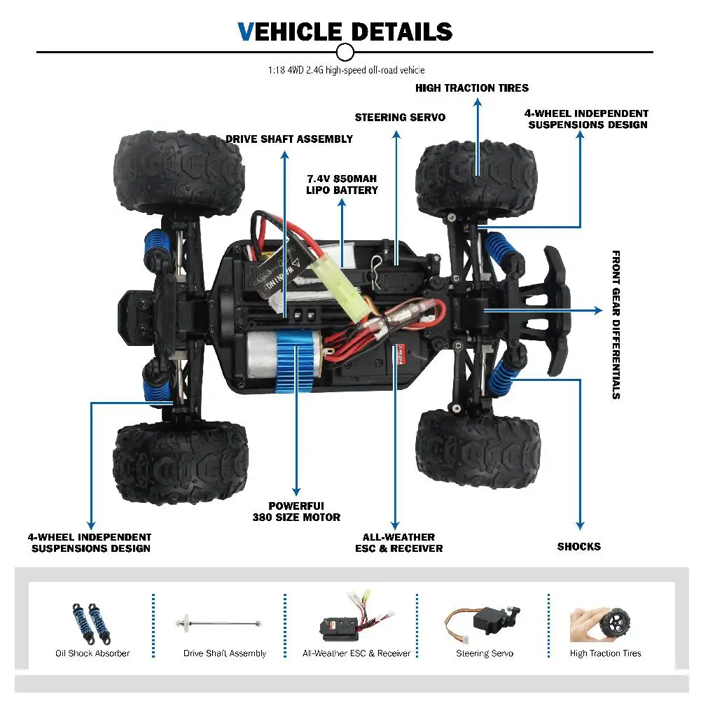 LeadingStar 9300 дистанционное управление автомобильный 1:18 Масштаб 2,4 ГГц радио 4WD Быстрый 30+ MPH RC вездеход Электрический Внедорожный гоночный грузовик