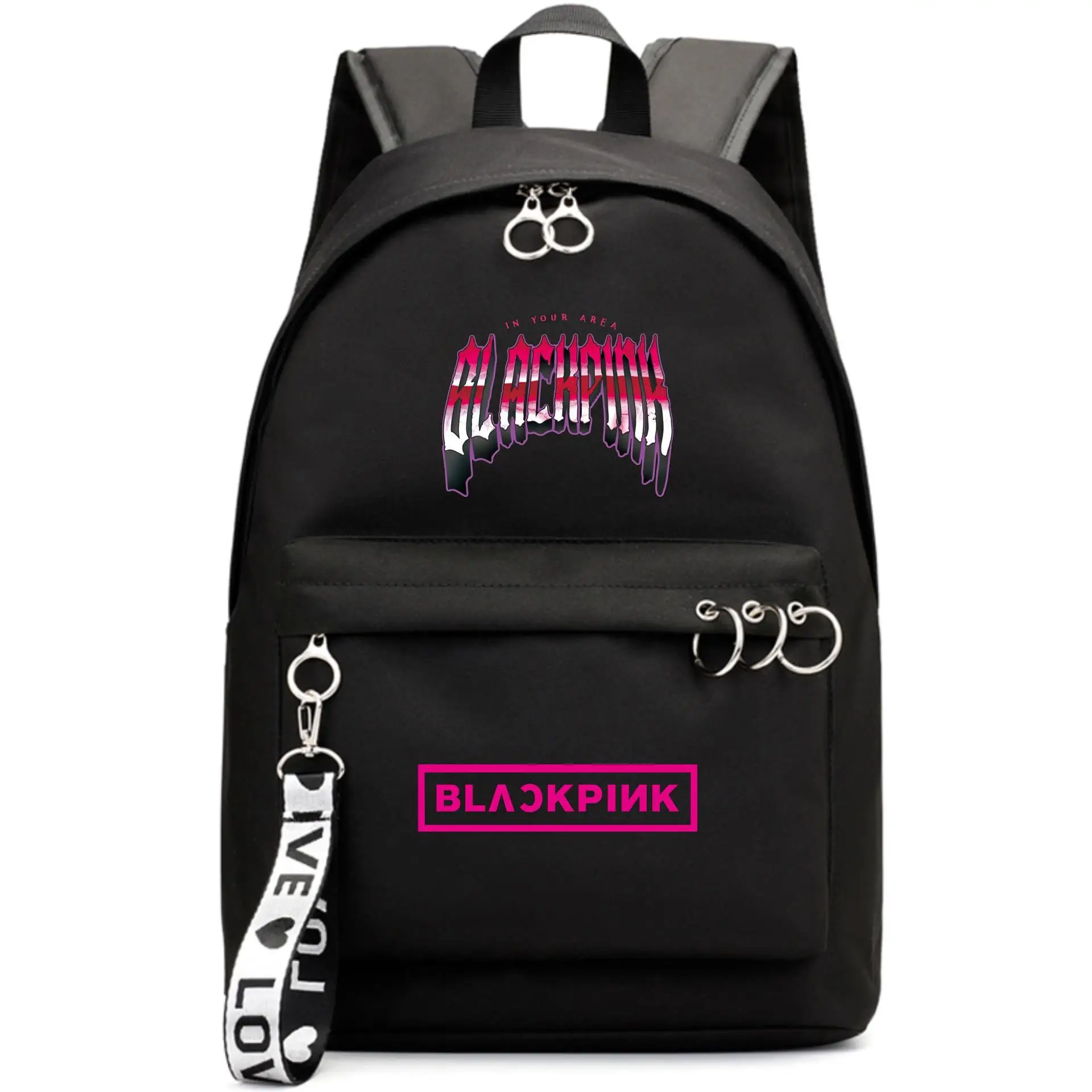 Style 1 Blackpink вентиляторы черный розовый рюкзак школьный книги сумки Mochila дорожные сумки ноутбук кольцо с изображением ленты рюкзак в форме круга розовый черный - Цвет: Style 1