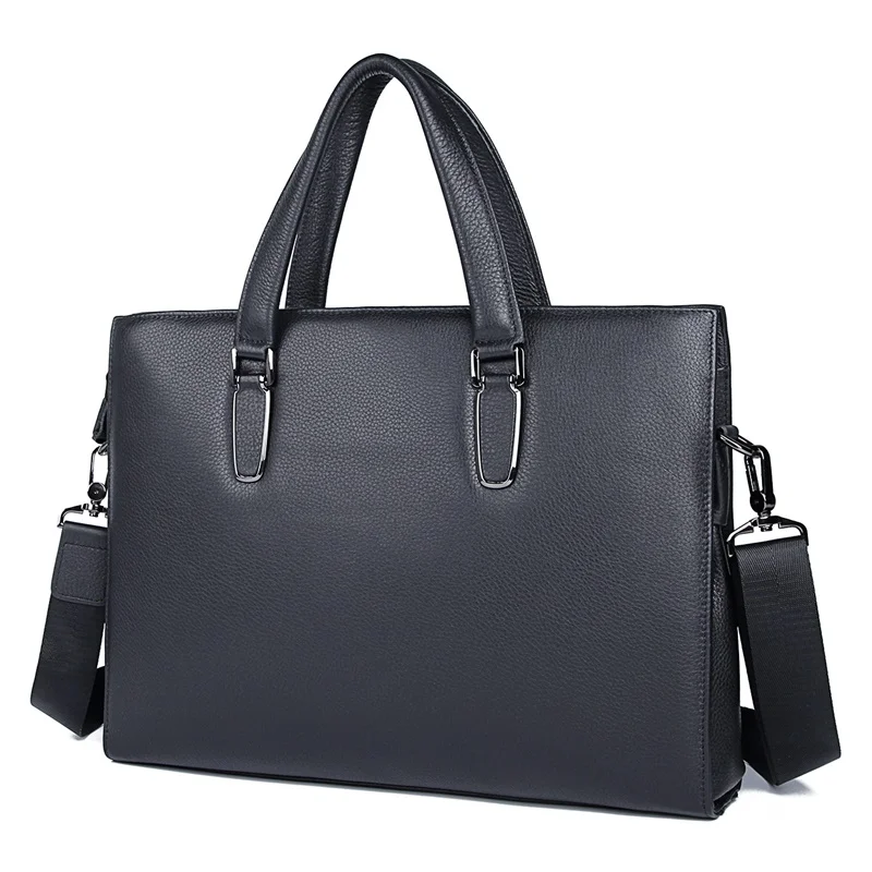 

Genuine Leather Laptop Bag Classic Black Office Briefcases Men Business Bag Shoulder Bag 7419A