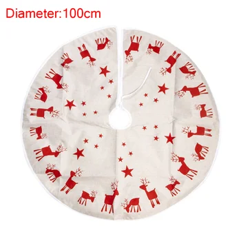 

Cartoon Reindeer Printed Xmas Tree Apron 100CM Christmas Tree Skirt Holiday Home Party Decorations Christmas Tree Carpet