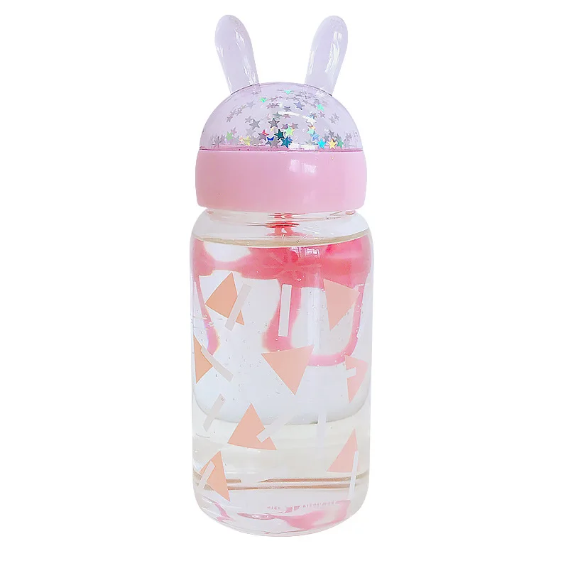 Модная Милая бутылка для воды для девочек, креативная стеклянная микро-кружка с кроличьими ушками, Kawaii, портативная герметичная чашка для воды
