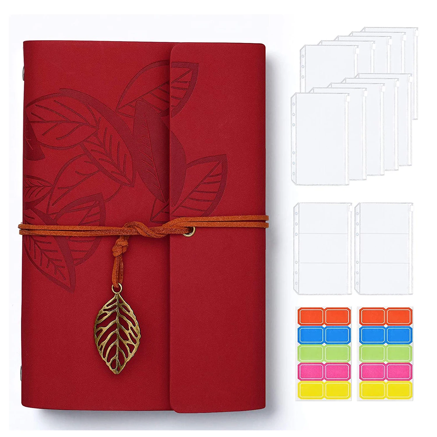 A6 PU Leather Binder Budget Notebook with Binder Pockets, Cards, Label Stickers for Bill Cards Storage and Saving Money