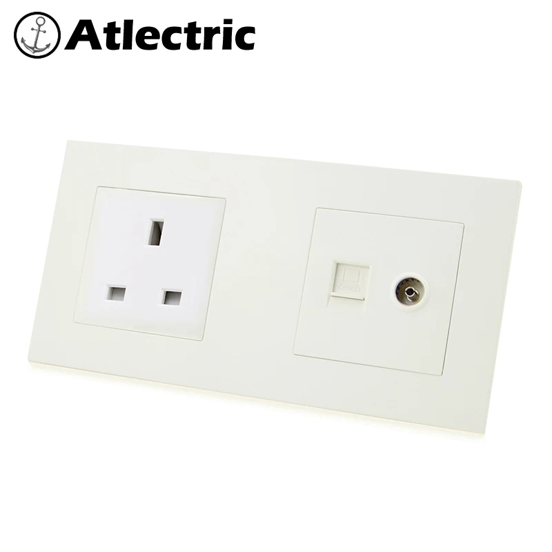 

Atlectric UK Standard Plug Socket Electrical Outlet RJ45 Computer Data TV Port Dual RJ45 Socket Plastic Panel Power Wall