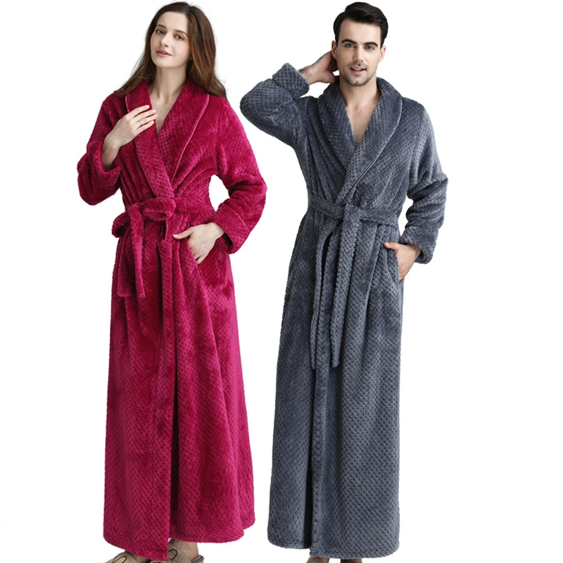 Aolamegs Bathrobe Solid Color Flannel Night Gown Long Sleepwear Cozy Soft Warm Advanced Baggy Pregnant Homewear Couple Pajamas Aolamegs Bathrobe Solid Color Flannel Night Gown Long Sleepwear Cozy Soft Warm Advanced Baggy Pregnant Homewear Couple Pajamas