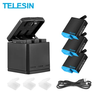 TELESIN 3 Way LED Battery Charger + 3 Battery Pack Charging Box Type-C Cable for GoPro Hero 8 7 6 Hero 5 Black Accessories Set