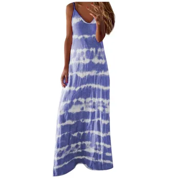 

2020 Summer Dress Women Spaghetti Straps Striped Printed Clothes Vestidos De Verano Sexy Casual Long Maxi Dress Ropa Mujer #25