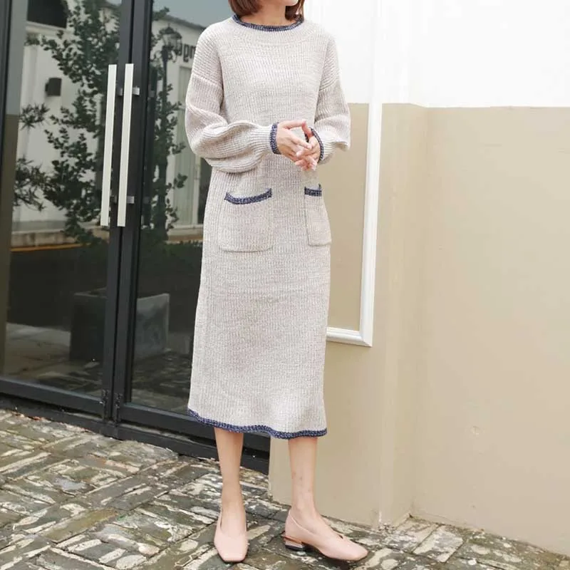 Korean One-Piece Woman Sweater Dress 2020 New Long Sleeve Autumn Winter For Female Dresses French Vintage Knitted Sweater Dress