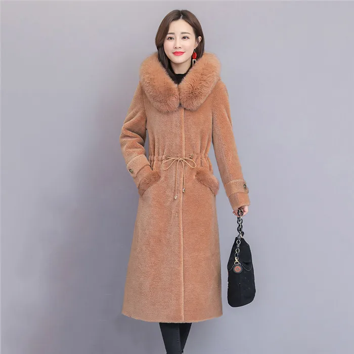 Зимнее пальто, женская шерстяная куртка средней длины, новая модная верхняя одежда, меховой воротник, утолщенное теплое пальто, темпераментное Женское пальто DD804