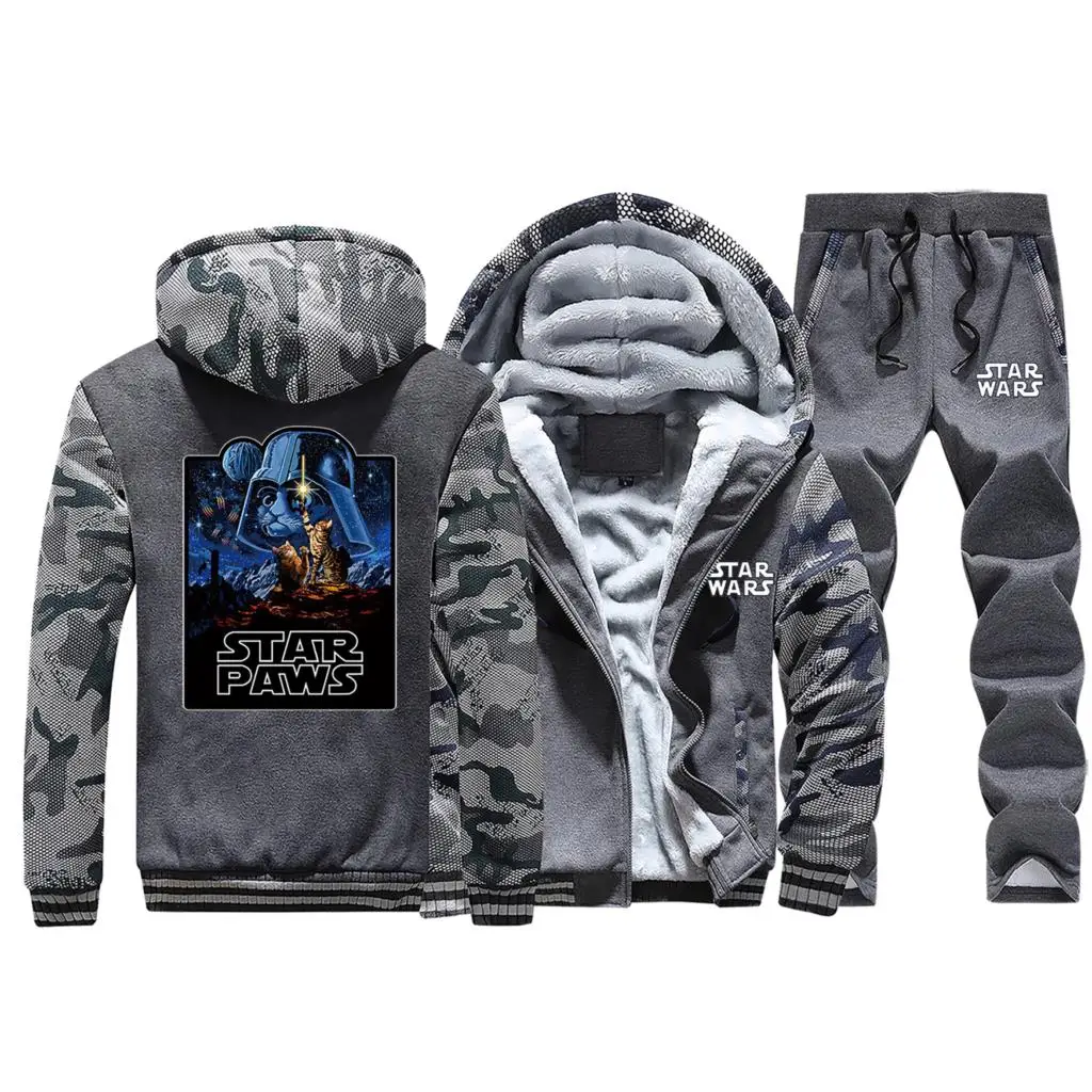 Мужские новые зимние спортивные костюмы, спортивные штаны, комплекты одежды из плотного флиса, толстовки+ штаны, костюмы с капюшоном, верхняя одежда с длинным рукавом, комплект спортивной одежды - Цвет: Dark Gray