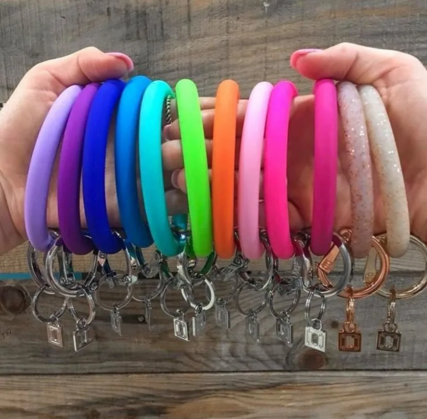 

Best lady Trendy Silica Gel Key Chain Girls Women Key Ring Wrist Strap Multicoloured Round Key Chain Jewelry