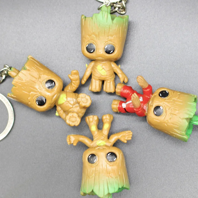 

Wholesale 50pcs/lot 4.5cm Guardians Galaxy Groot Keychains Avengers Cute Tree Action Figures For Men Car Removable Keyring