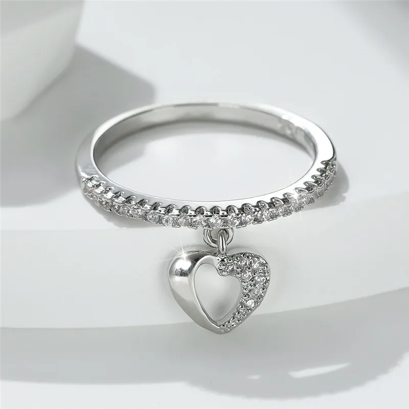 Crystal Rings Engagement Rings Zircon Rings Bohemian Rings For Women Cute Female Hollow Heart Pendant