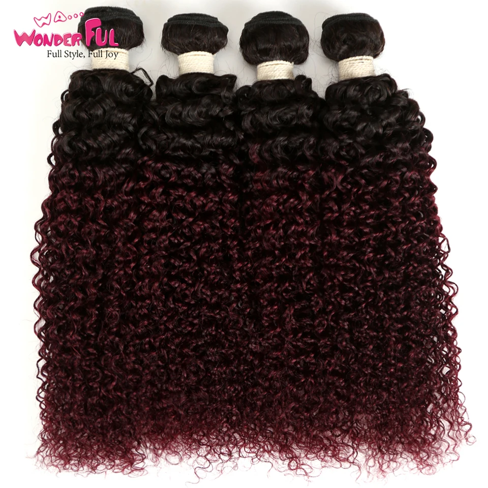 Прекрасные человеческие волосы Омбре малазийские кудрявые пучки 3 шт Реми 100% 2