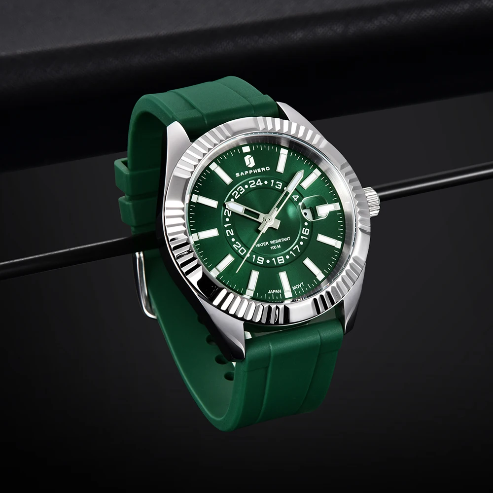 

Mens Watch SAPPHERO 100M Waterproof MIYOTA Quartz Movement Wristwatch Auto Date Business Sport Clock Luxury Brand Male Gifts
