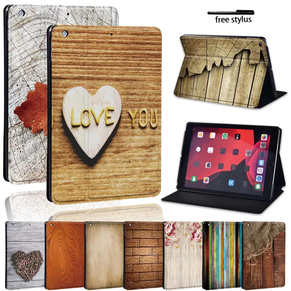 

Hard Case for Apple Ipad 8 2020 8th Generation 10.2 Inch Printed Wood Shockproof Leather Stand Cover Tablet Protective Case